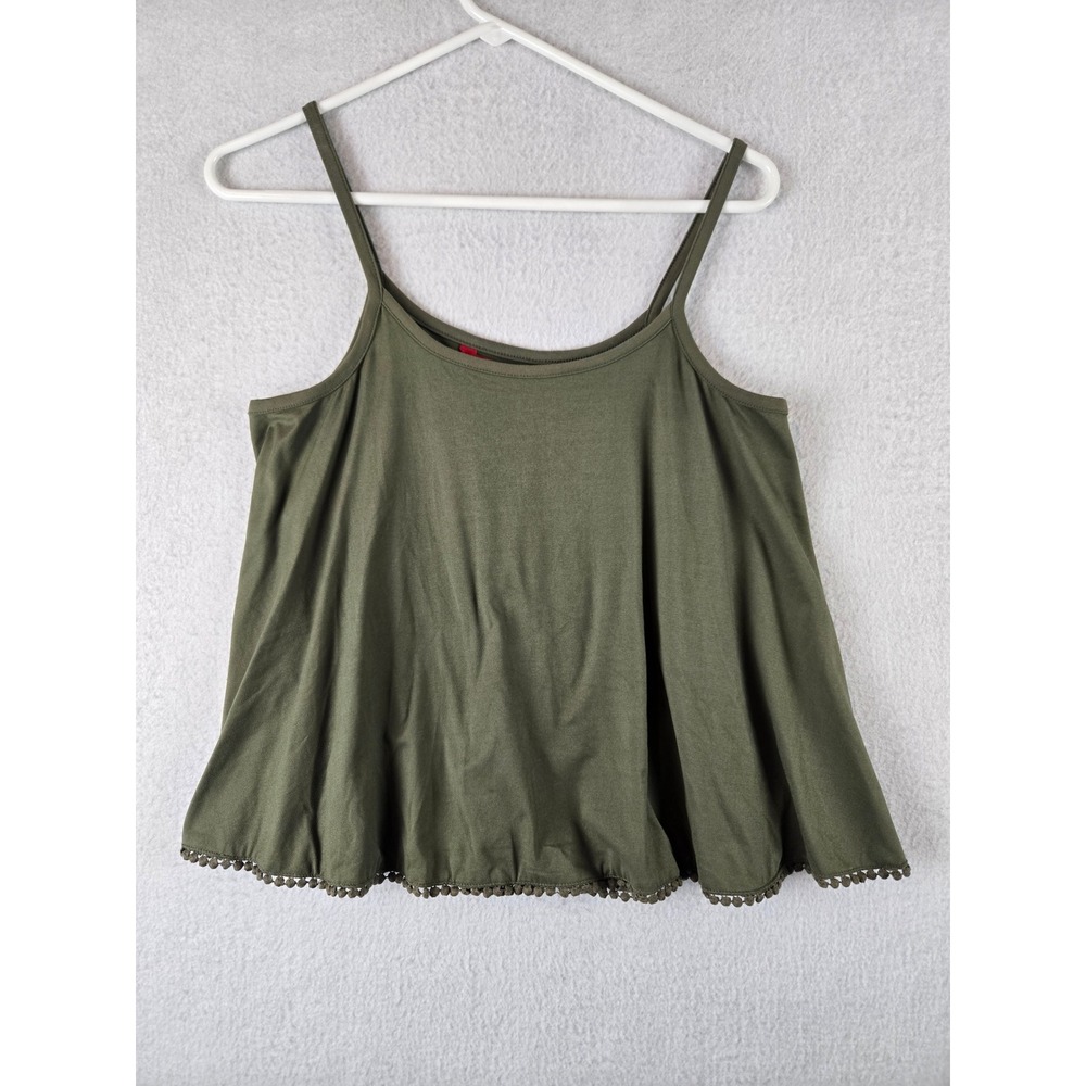 Hot Kiss Women Top Camisole Tank Size M Pom Pom Trim Cropped‎ Olive Green